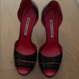 Manolo Blahnik patent leather high heel pumps